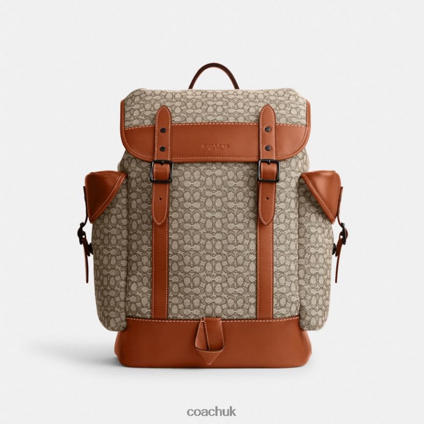 Coach Men HITCH BACKPACK IN MICRO SIGNATURE JACQUARD Cocoa/Burnished Amber D0DL44683