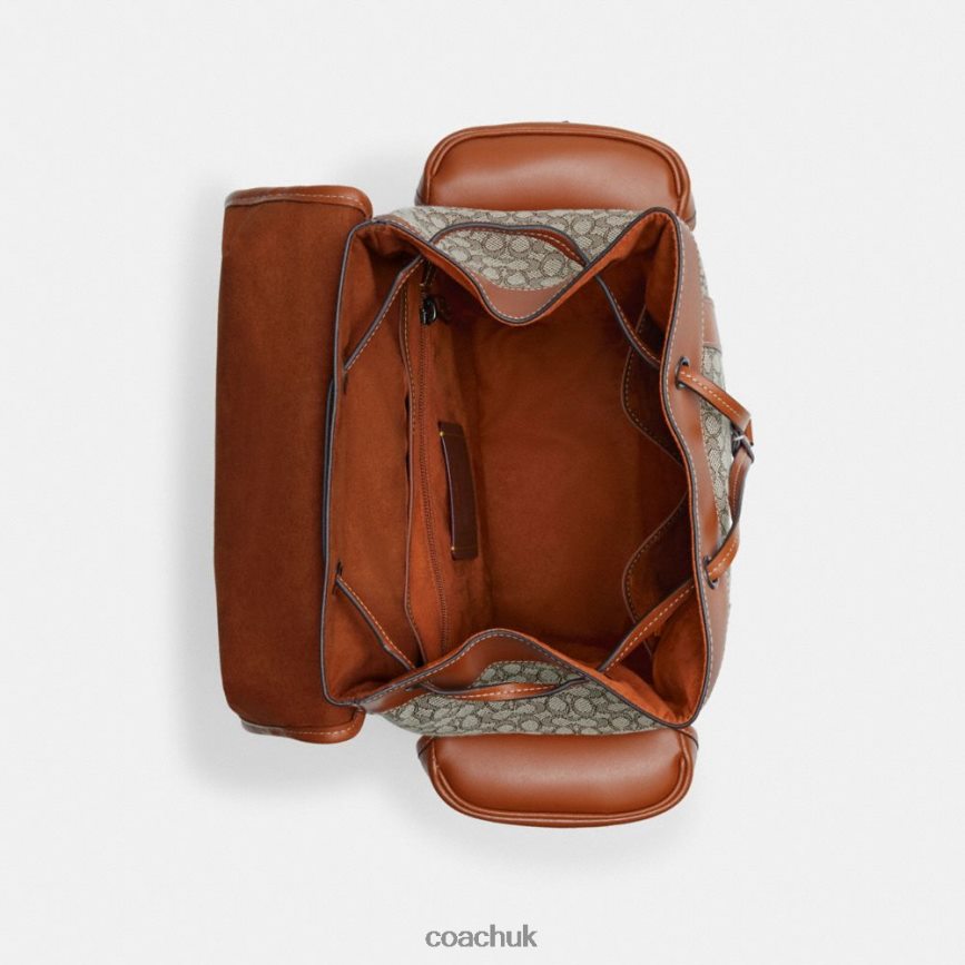 Coach Men HITCH BACKPACK IN MICRO SIGNATURE JACQUARD Cocoa/Burnished Amber D0DL44683