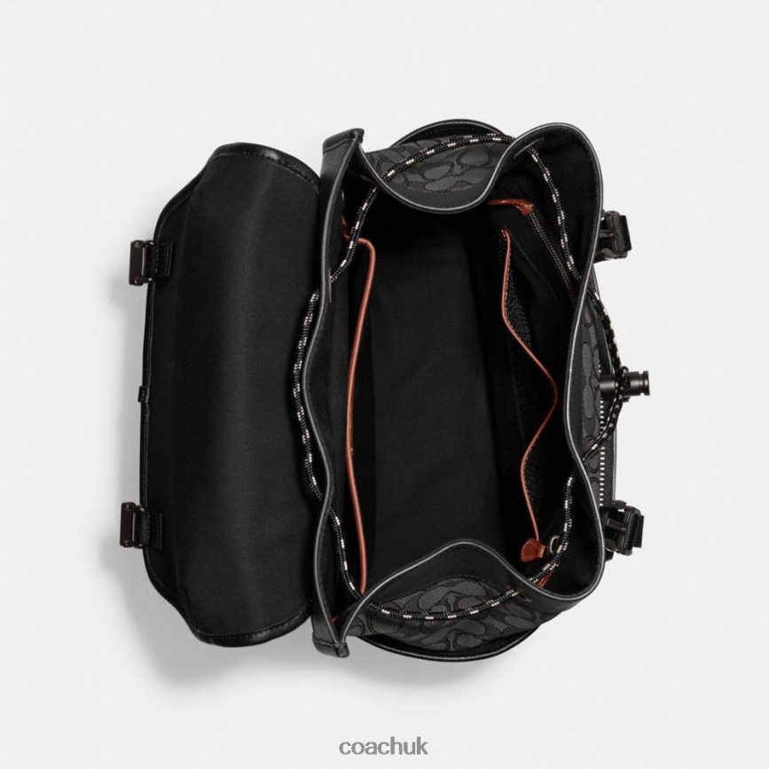 Coach Men LEAGUE FLAP BACKPACK IN SIGNATURE JACQUARD Charcoal/Black D0DL44684