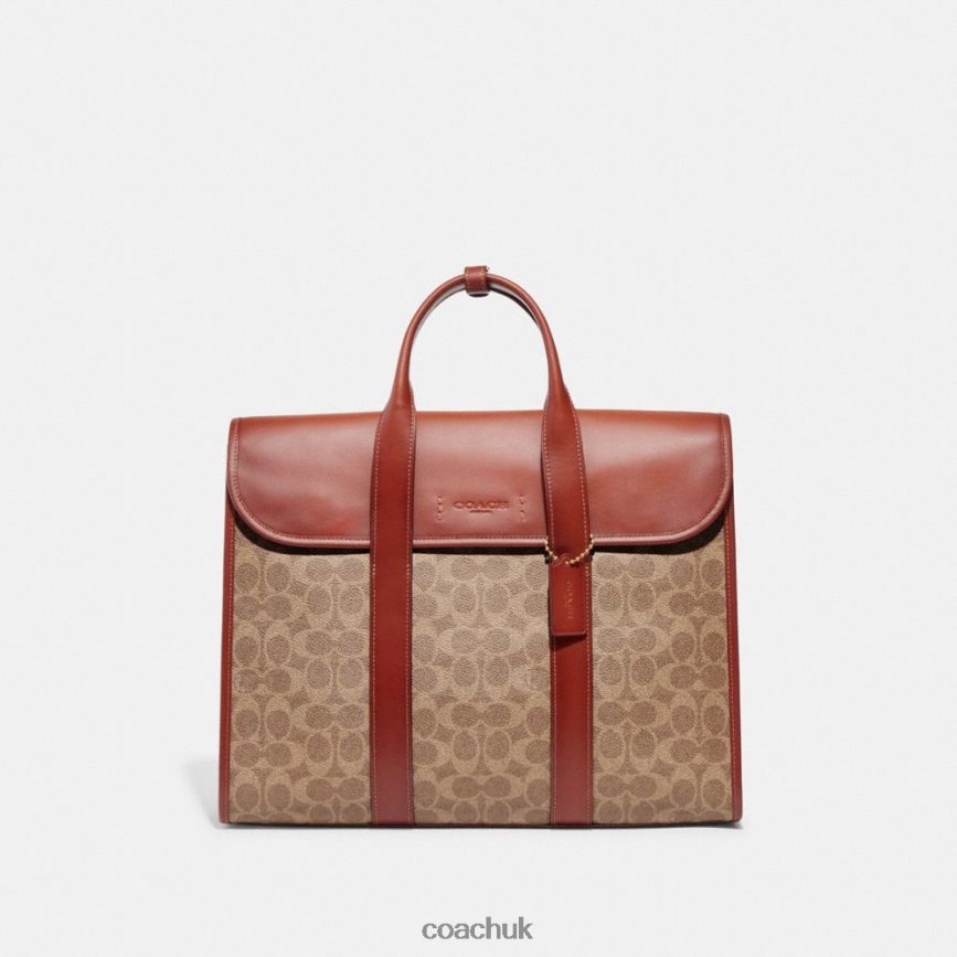 Coach Men GOTHAM PORTFOLIO IN SIGNATURE CANVAS Tan/Rust D0DL44626