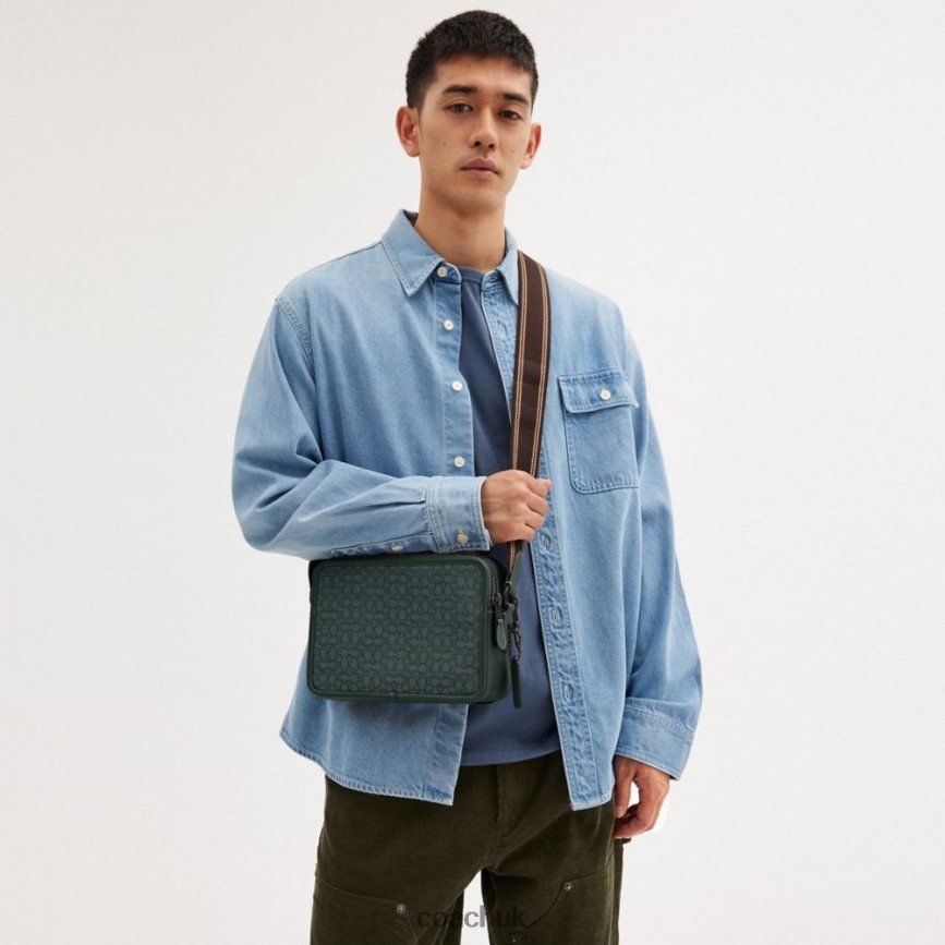 Coach Men CHARTER CROSSBODY 24 IN MICRO SIGNATURE JACQUARD Amazon Green D0DL44662