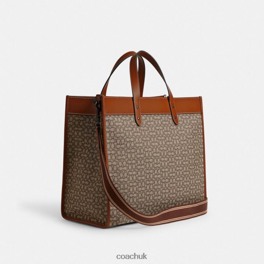 Coach Men FIELD TOTE 40 IN MICRO SIGNATURE JACQUARD Cocoa/Burnished Amber D0DL44636