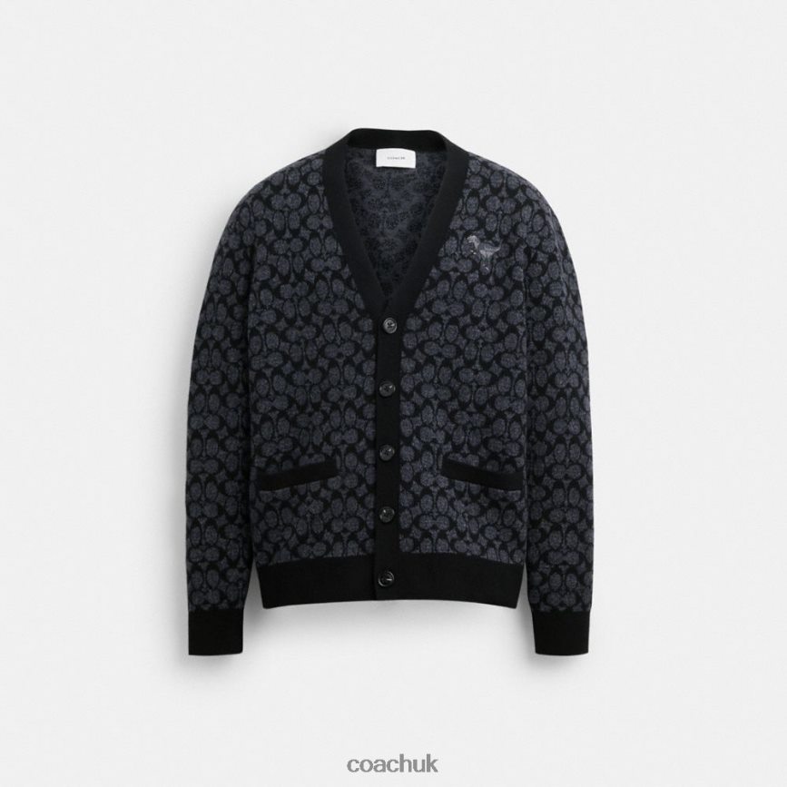 Coach Men REXY CARDIGAN SWEATER Black Signature D0DL44765
