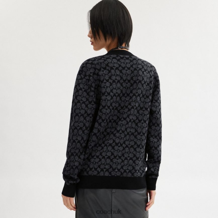 Coach Men REXY CARDIGAN SWEATER Black Signature D0DL44765