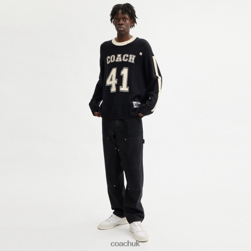 Coach Men VARSITY CASHMERE SWEATER Black Multi. D0DL44781