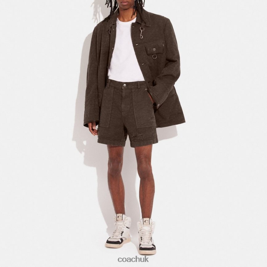 Coach Men DISTRESSED DENIM SHORTS Brown D0DL44789