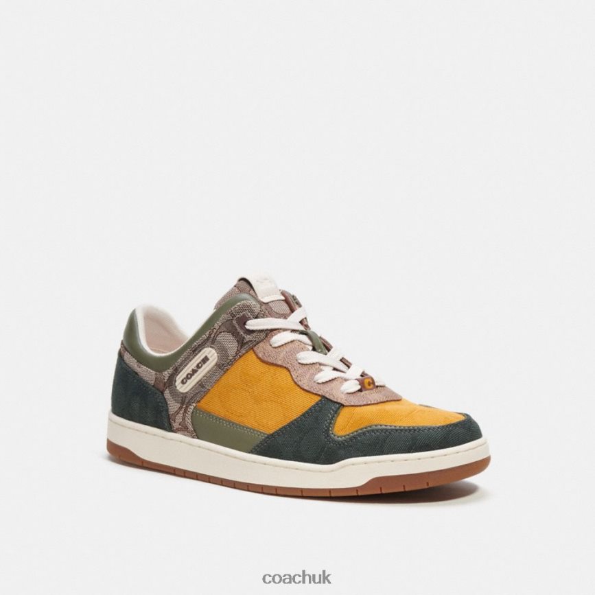 Coach Men C201 SNEAKER IN MIXED SIGNATURE FABRIC Oak/Buttercup/Amazon Green D0DL44746