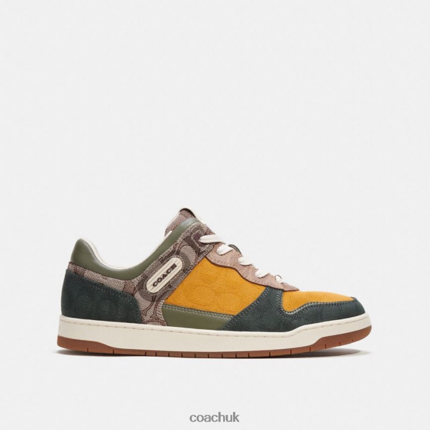 Coach Men C201 SNEAKER IN MIXED SIGNATURE FABRIC Oak/Buttercup/Amazon Green D0DL44746