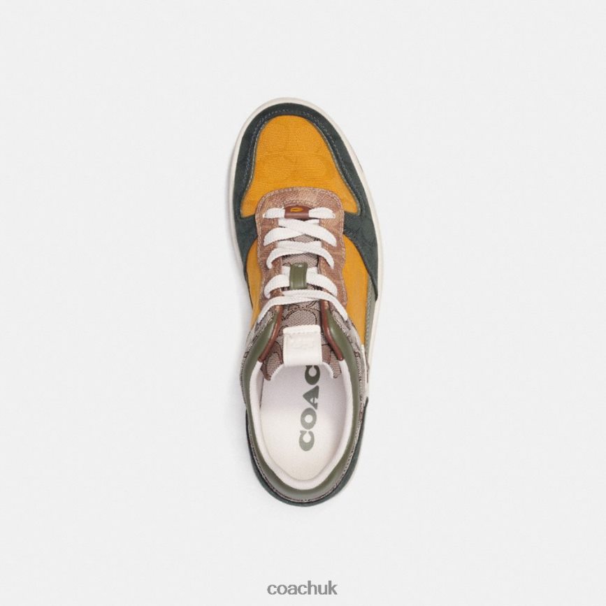 Coach Men C201 SNEAKER IN MIXED SIGNATURE FABRIC Oak/Buttercup/Amazon Green D0DL44746