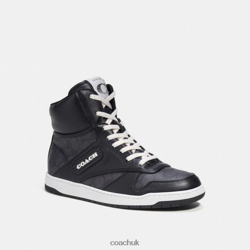 Coach Men C202 HIGH TOP SNEAKER IN SIGNATURE CANVAS CHARCOAL/BLACK D0DL44741