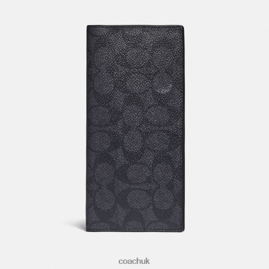 Coach Men BREAST POCKET WALLET IN SIGNATURE CANVAS Charcoal/Black D0DL44695