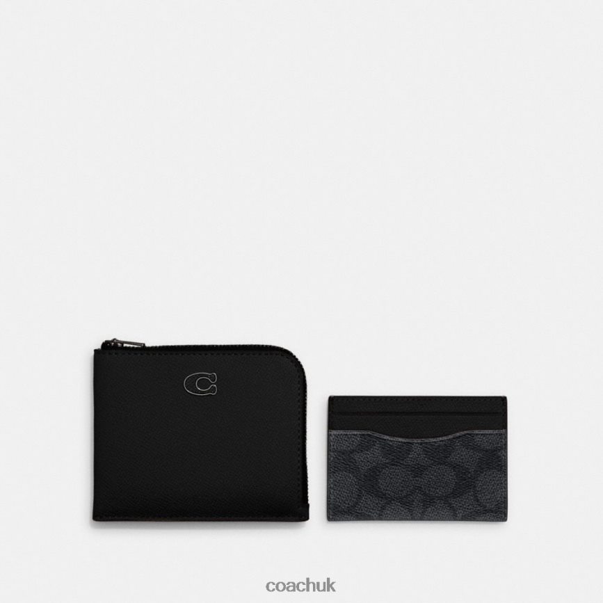 Coach Men 3-IN-1 L-ZIP WALLET WITH SIGNATURE CANVAS BLACK/CHARCOAL D0DL44711