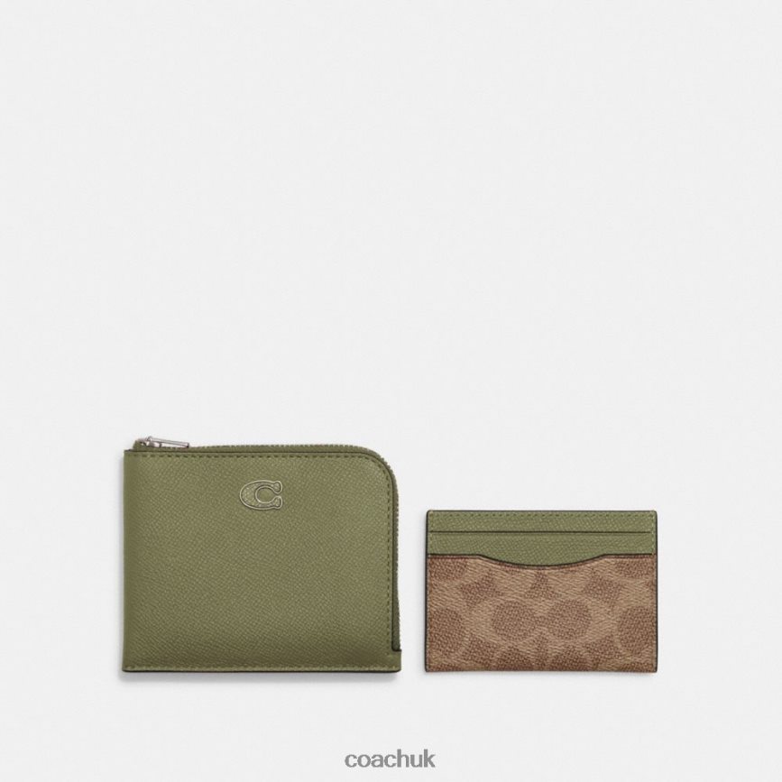 Coach Men 3-IN-1 L-ZIP WALLET WITH SIGNATURE CANVAS MOSS D0DL44702