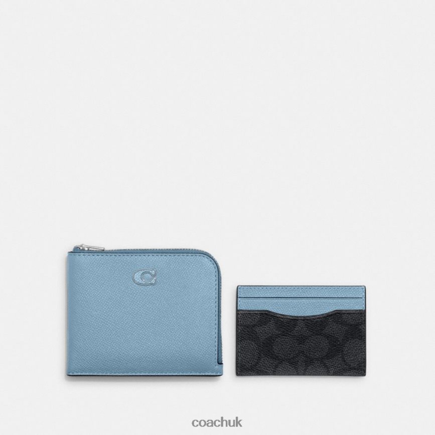 Coach Men 3-IN-1 L-ZIP WALLET WITH SIGNATURE CANVAS Pool/Charcoal D0DL44715