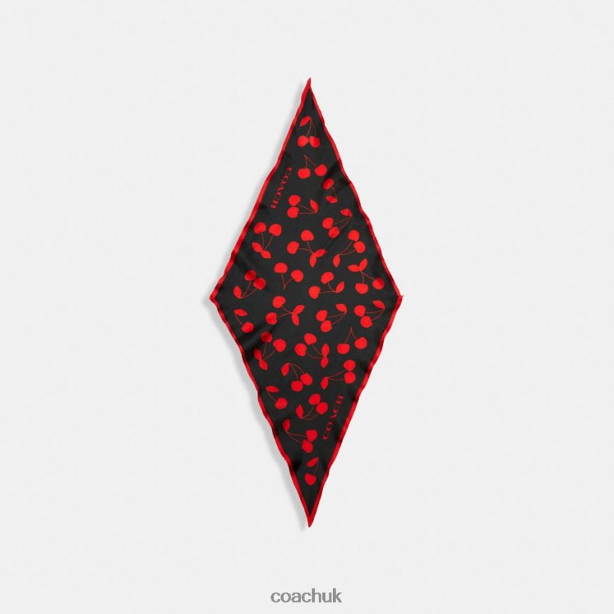 Coach Women CHERRY PRINT SILK DIAMOND SCARF BLACK/RED D0DL44598