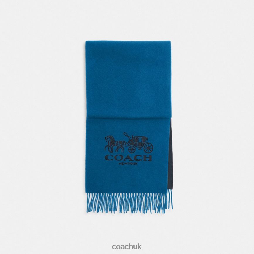 Coach Women HORSE AND CARRIAGE BICOLOR CASHMERE MUFFLER Midnight Navy/Denim D0DL44558