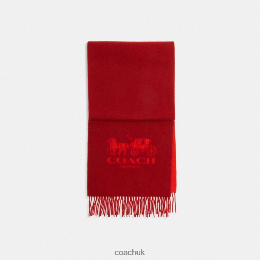 Coach Women HORSE AND CARRIAGE BICOLOR CASHMERE MUFFLER Sport Red/Enamel Red D0DL44582
