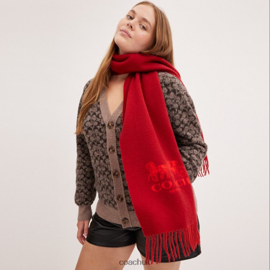 Coach Women HORSE AND CARRIAGE BICOLOR CASHMERE MUFFLER Sport Red/Enamel Red D0DL44582