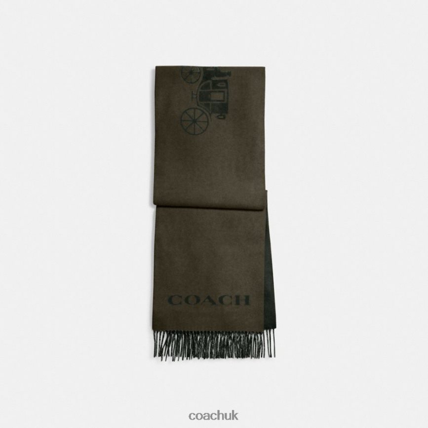 Coach Women HORSE AND CARRIAGE CASHMERE MUFFLER Army Green D0DL44577