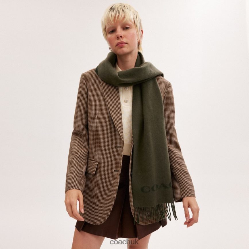 Coach Women HORSE AND CARRIAGE CASHMERE MUFFLER Army Green D0DL44577