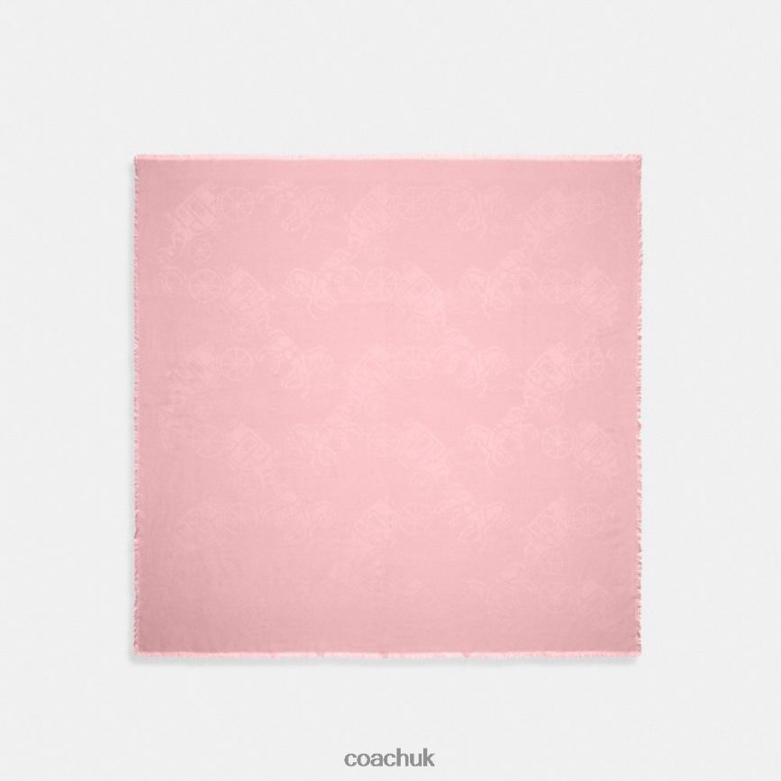 Coach Women HORSE AND CARRIAGE PRINT OVERSIZED SQUARE SCARF Flower Pink D0DL44610