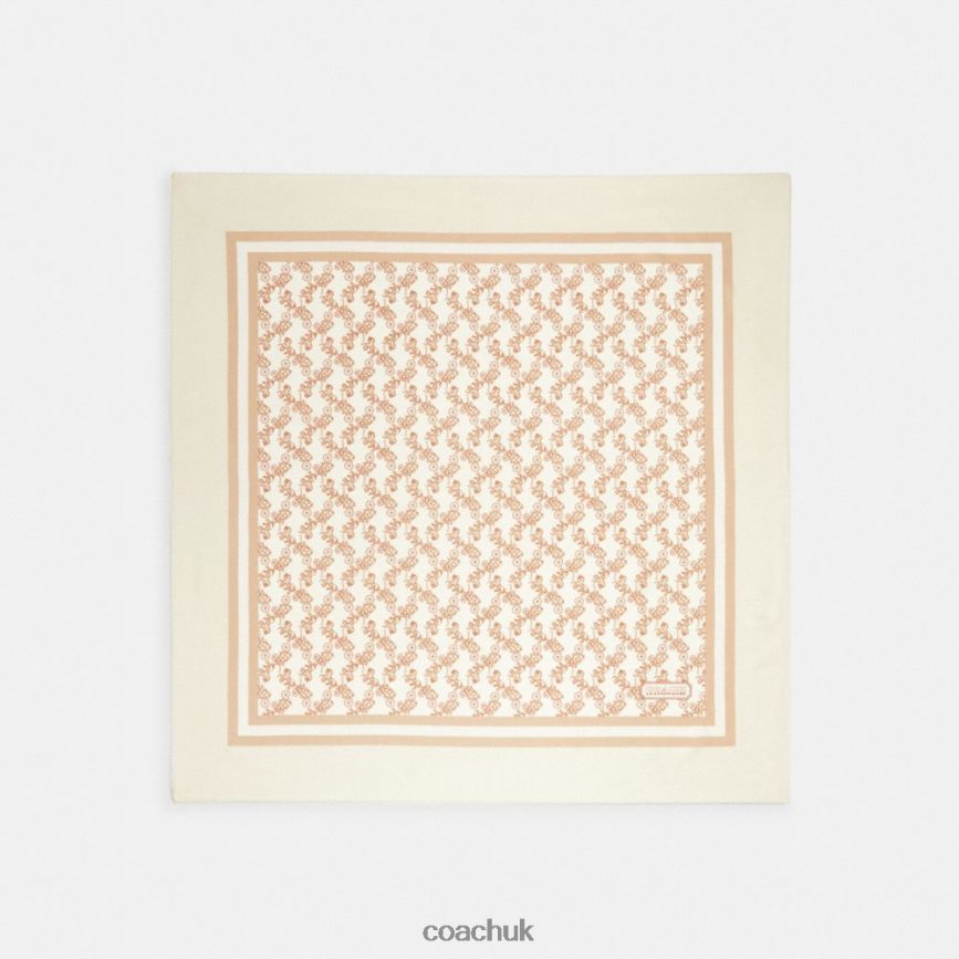 Coach Women HORSE AND CARRIAGE PRINT SILK SQUARE SCARF IVORY D0DL44611