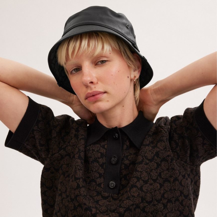 Coach Women LEATHERBUCKET HAT Black D0DL44586