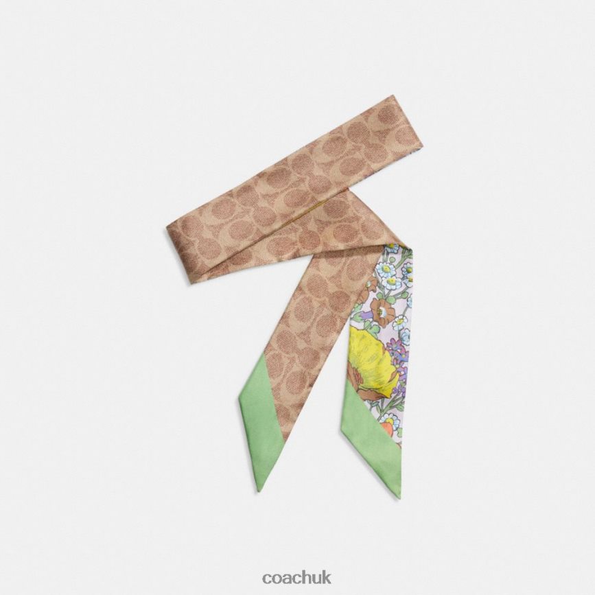 Coach Women MIXED GARDEN FLORAL PRINT SILK SKINNY SCARF Multi/Lilac D0DL44597