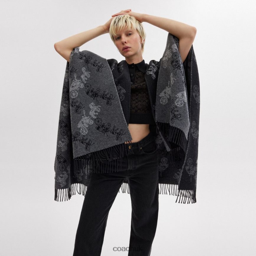 Coach Women REVERSIBLE HORSE AND CARRIAGE PONCHO Black D0DL44556