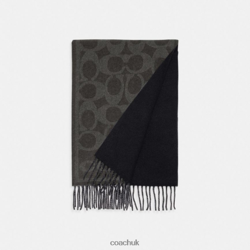 Coach Women REVERSIBLE SIGNATURE CASHMERE MUFFLER BLACK/BLACK D0DL44554