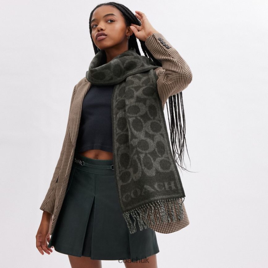 Coach Women REVERSIBLE SIGNATURE CASHMERE MUFFLER BLACK/BLACK D0DL44554