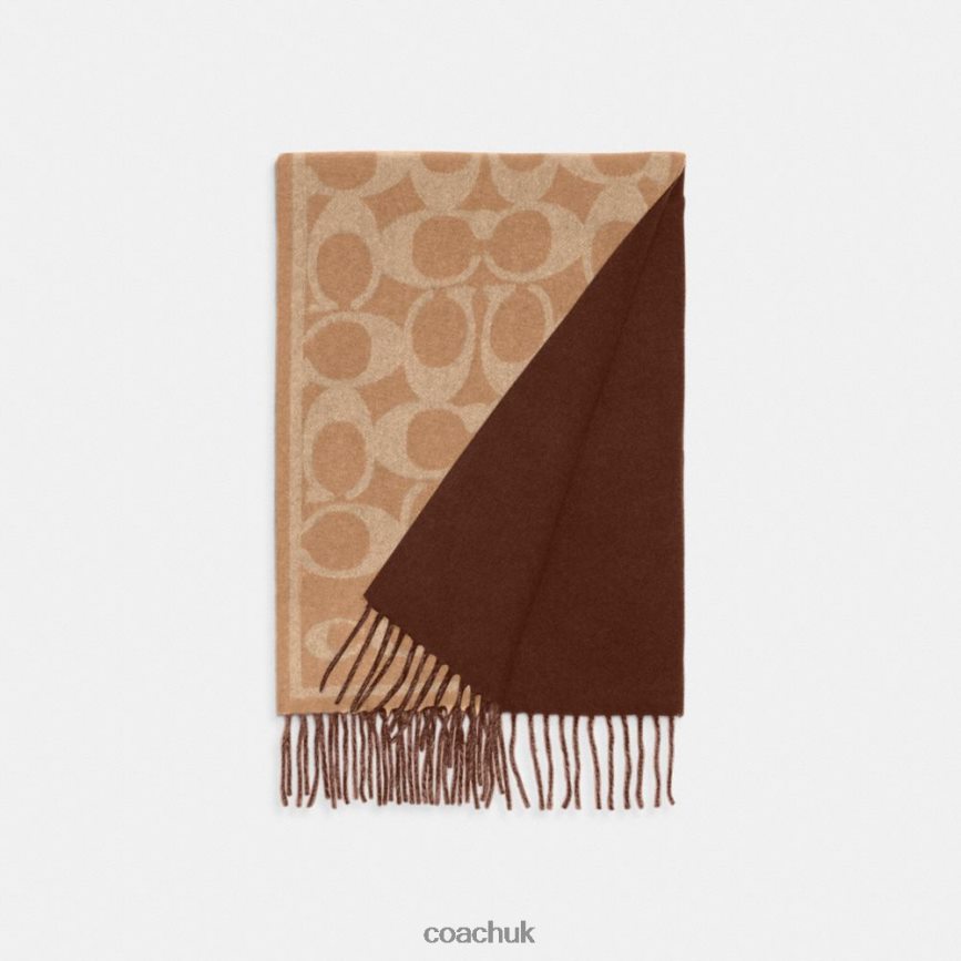 Coach Women REVERSIBLE SIGNATURE CASHMERE MUFFLER Camel D0DL44553