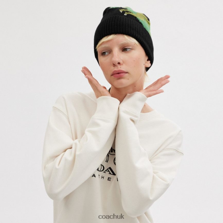 Coach Women REXY KNIT BEANIE Black D0DL44569
