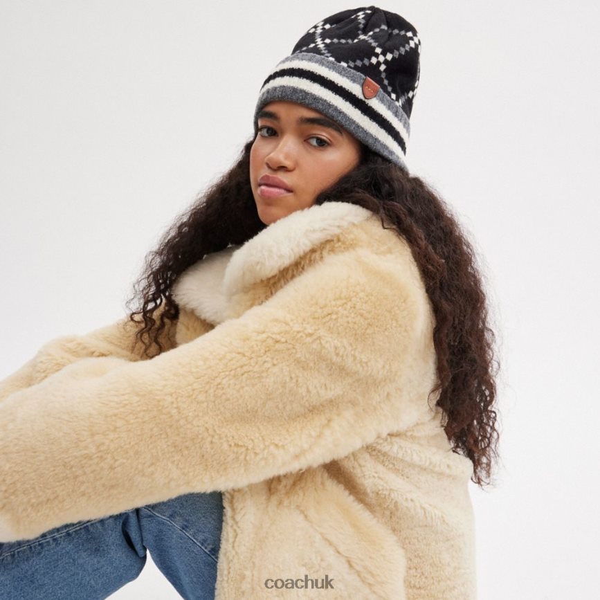 Coach Women SIGNATURE JACQUARD BEANIE Black D0DL44547