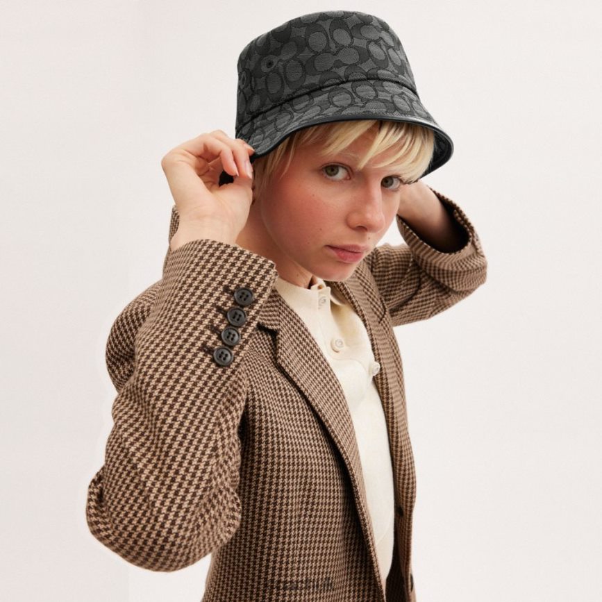 Coach Women SIGNATURE JACQUARD BUCKET HAT CHARCOAL D0DL44605