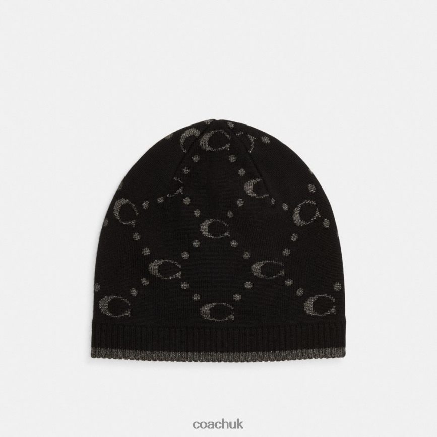 Coach Women SIGNATURE METALLIC KNIT BEANIE Black D0DL44563