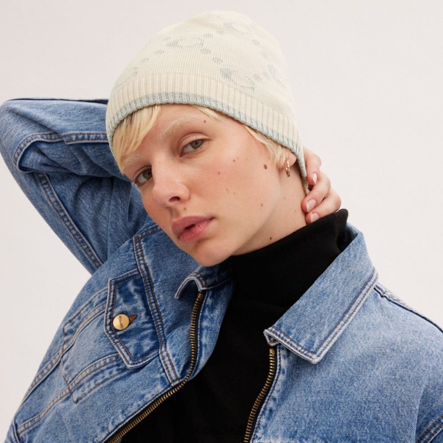 Coach Women SIGNATURE METALLIC KNIT BEANIE Chalk D0DL44564