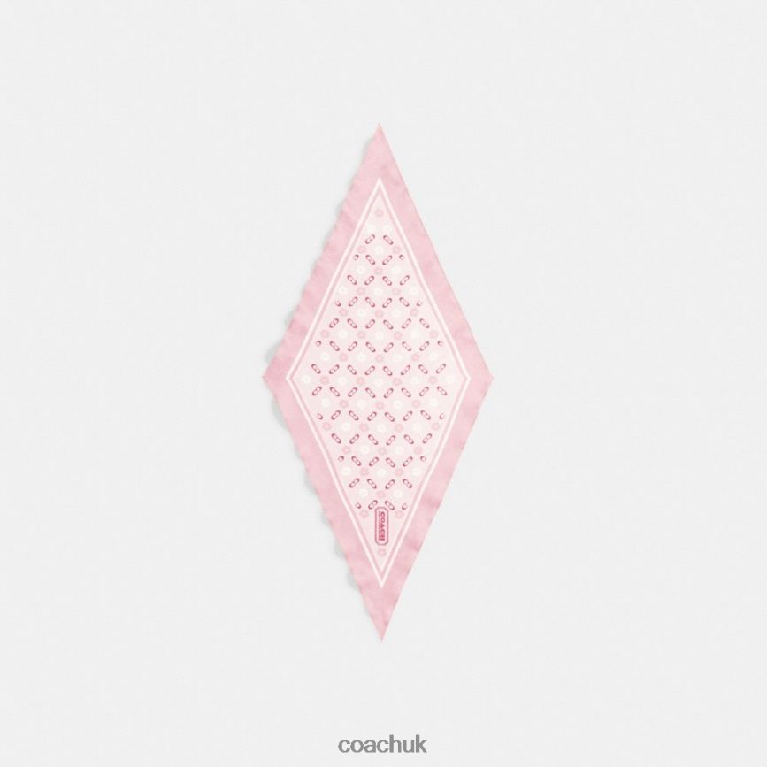 Coach Women TEA ROSE PRINT SILK DIAMOND SCARF Flower Pink D0DL44609