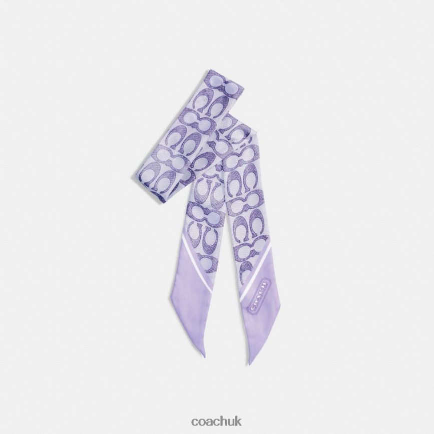 Coach Women VINTAGE SIGNATURE PRINT SILK SKINNY SCARF Light Violet D0DL44606