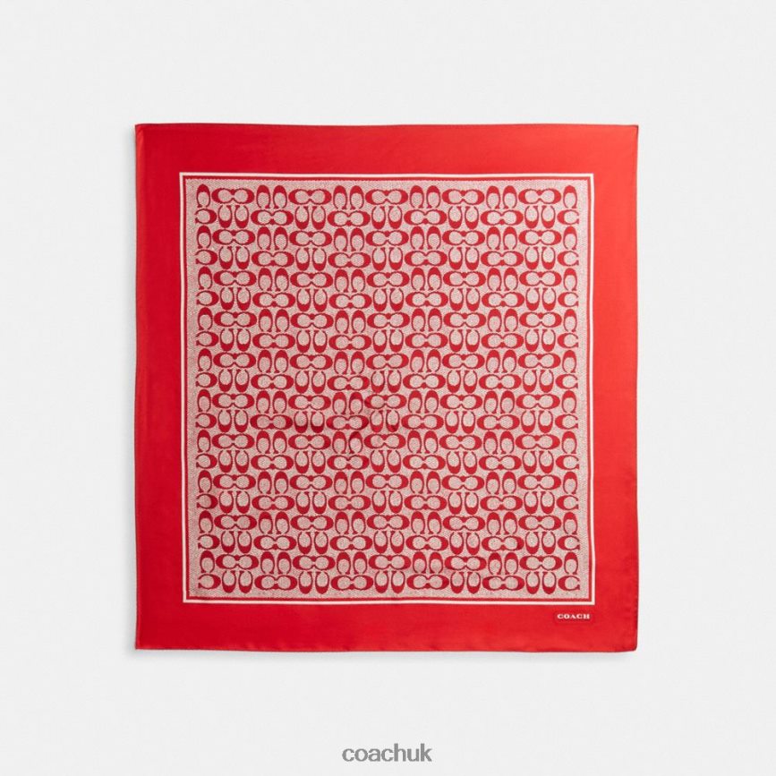 Coach Women VINTAGE SIGNATURE PRINT SILK SQUARE SCARF Sport Red D0DL44545