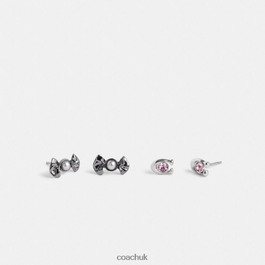 Coach Women CANDY AND BOW STUD EARRINGS SET Hematite Multi D0DL44538