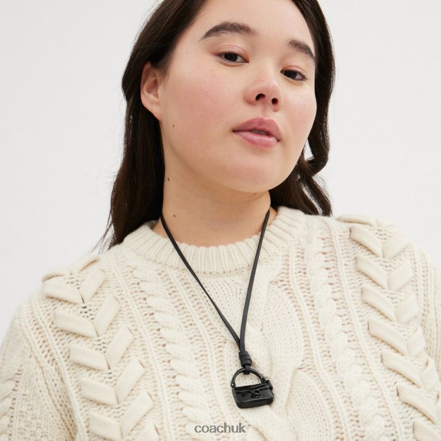 Coach Women HANDBAG LEATHER NECKLACE Black D0DL44536