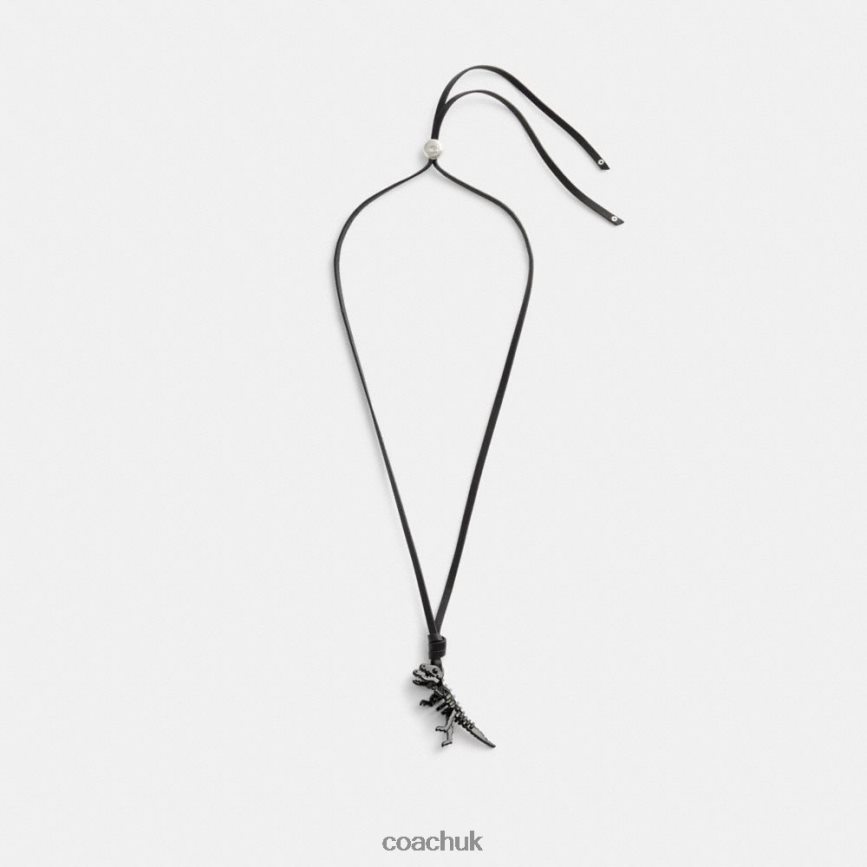 Coach Women SKELETAL REXY LEATHER NECKLACE Black D0DL44535