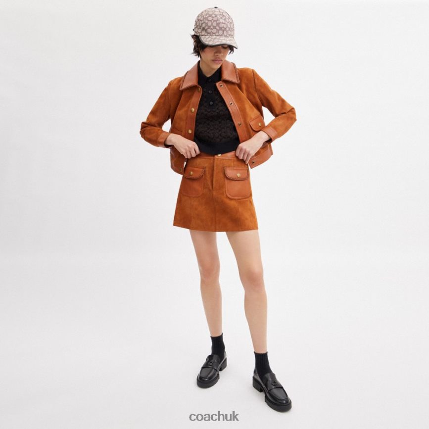 Coach Women BRAIDED SUEDE MINI SKIRT Burnished Amber D0DL44513