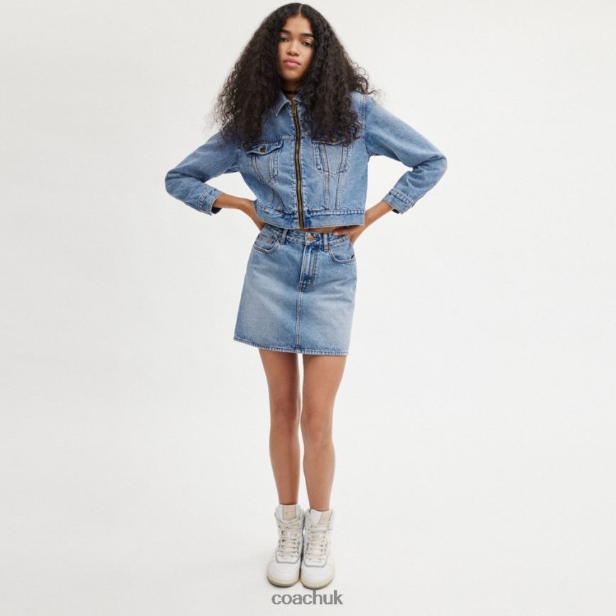 Coach Women HIGH WAISTED DENIM MINI SKIRT LIGHT BLUE D0DL44504