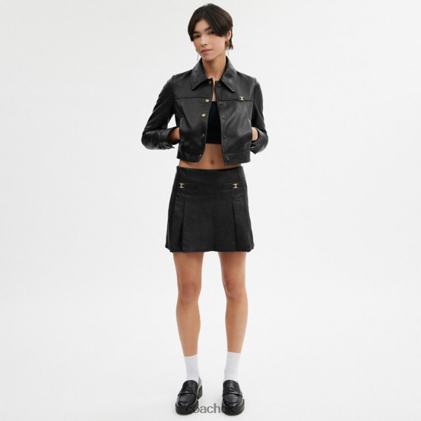 Coach Women LEATHER MINI SKIRT Black D0DL44502
