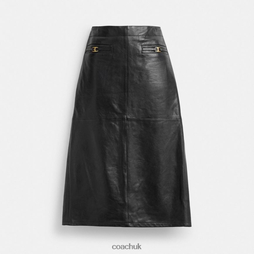 Coach Women LONG LEATHER SKIRT Black D0DL44509