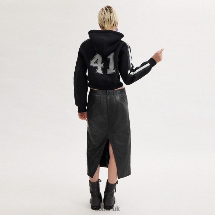 Coach Women LONG LEATHER SKIRT Black D0DL44509