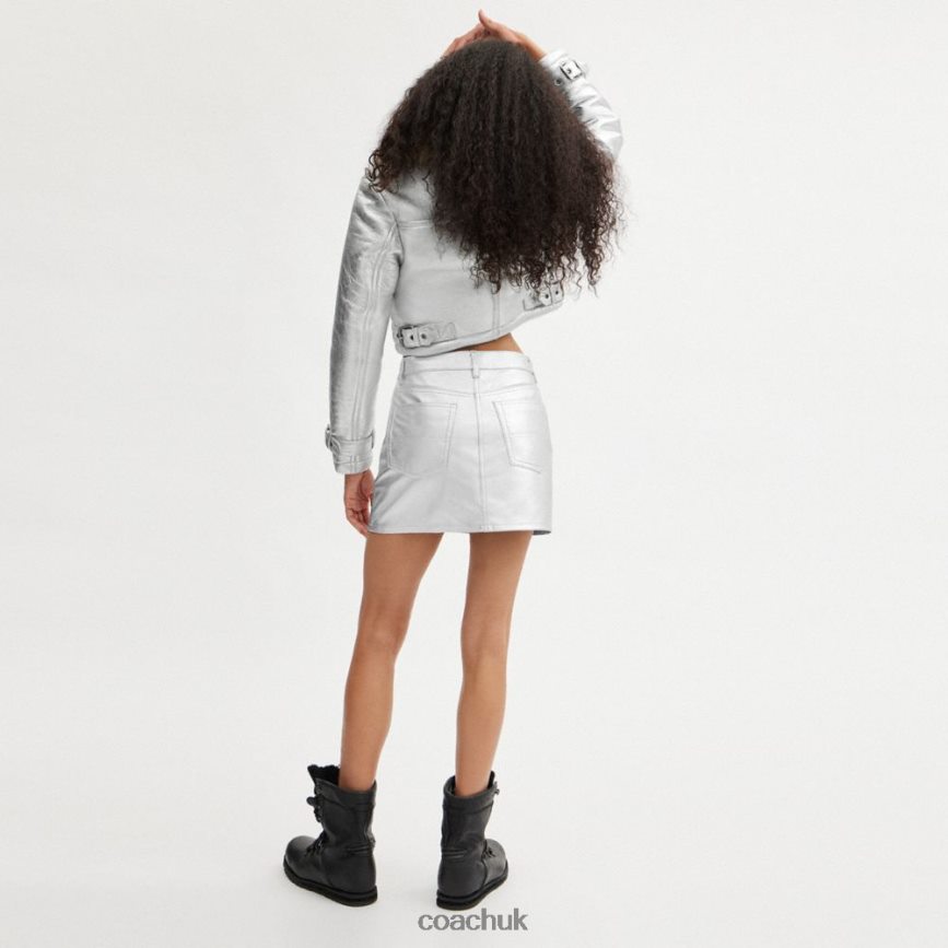 Coach Women METALLIC LEATHER MINI SKIRT Silver D0DL44510