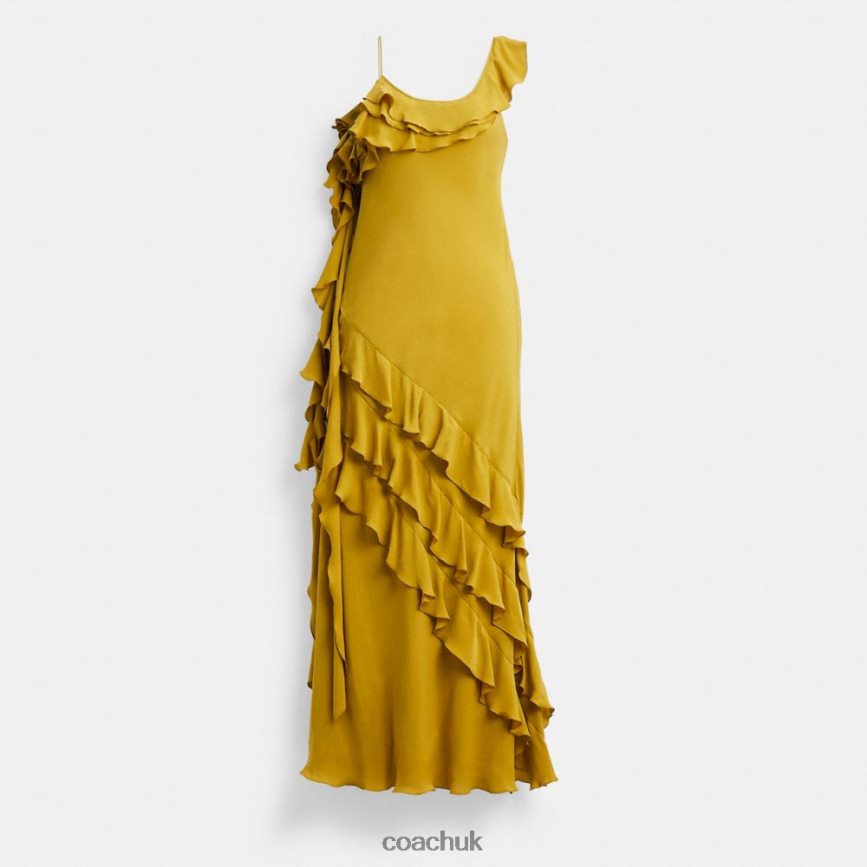 Coach Women BIAS DRESS WITH RUFFLE NECKLINE Dark Yellow D0DL44520